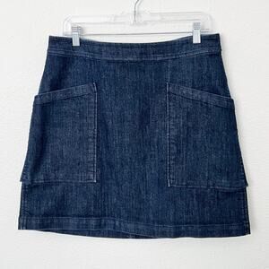 [LOFT] Dark Wash Denim Utility Pockets Mini Skirt Zip Back Cotton Blend Size 12